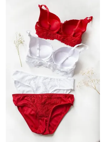 Kadın Kırmızı Ve Beyaz Dolgulu Balenli Sütyen Külot 2'li Paket – Modern Ve Şık Tasarım