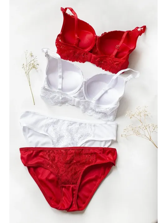 Kadın Kırmızı Ve Beyaz Dolgulu Balenli Sütyen Külot 2'li Paket – Modern Ve Şık Tasarım