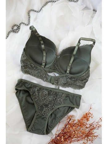 Kadın Haki Yeşili Dolgulu Dantel Sütyen Ve Külot Takım – Modern, Konforlu Ve Günlük Kombinlere Uygun Kadın Haki Yeşili Dolgulu Dantel Sütyen Ve Külot Takım – Modern, Konforlu Ve Günlük Kombinlere Uygun