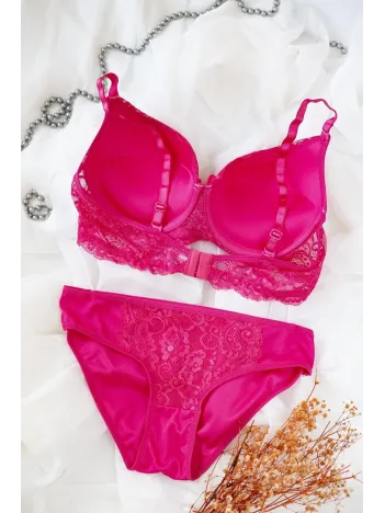 Kadın Fuşya Dolgulu Dantel Sütyen Ve Külot Takım – Modern, Konforlu Ve Günlük Kombinlere Uygun