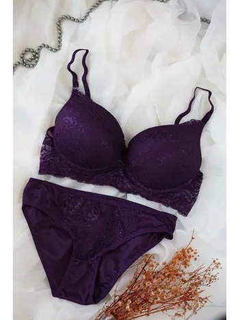 Kadın Mor Dolgulu Dantel Sütyen Ve Külot Takım – Modern, Konforlu Ve Günlük Kombinlere Uygun