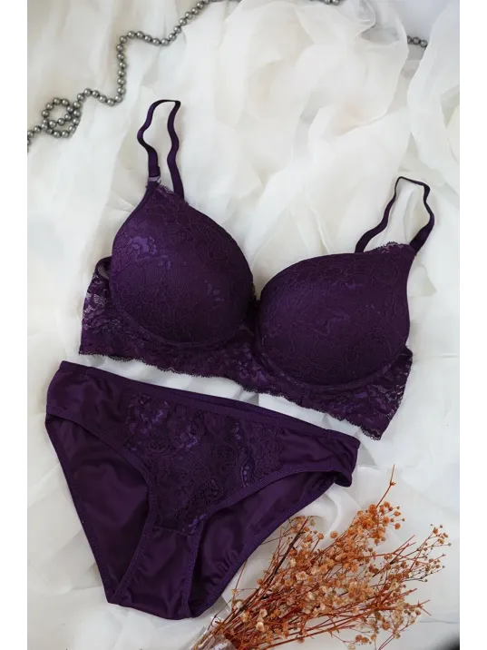 Kadın Mor Dolgulu Dantel Sütyen Ve Külot Takım – Modern, Konforlu Ve Günlük Kombinlere Uygun Kadın Mor Dolgulu Dantel Sütyen Ve Külot Takım – Modern, Konforlu Ve Günlük Kombinlere Uygun