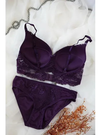 Kadın Mor Dolgulu Dantel Sütyen Ve Külot Takım – Modern, Konforlu Ve Günlük Kombinlere Uygun