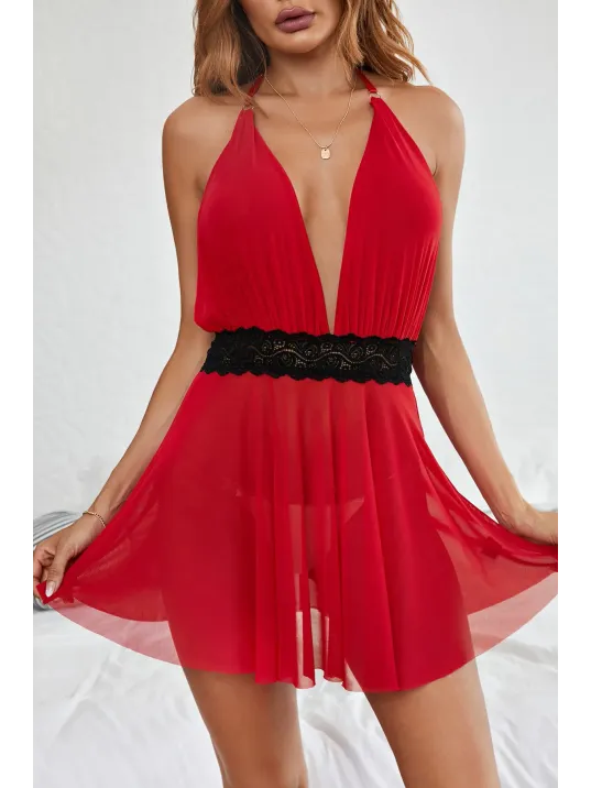 Kadın Kırmızı Beli Dantelli Ve Sırt Dekolteli Özel Gecelik – Modern Ve Şık Tasarım