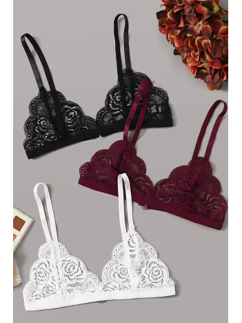 Kadın Siyah, Beyaz Ve Bordo Dantelli Dolgusuz Sütyen – Modern Ve Şık Tasarım Kadın Siyah, Beyaz Ve Bordo Dantelli Dolgusuz Sütyen – Modern Ve Şık Tasarım