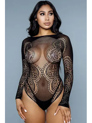 Kadın Siyah File Detaylı Fantezi Vücut Çorabı – Modern Ve Şık Tasarım