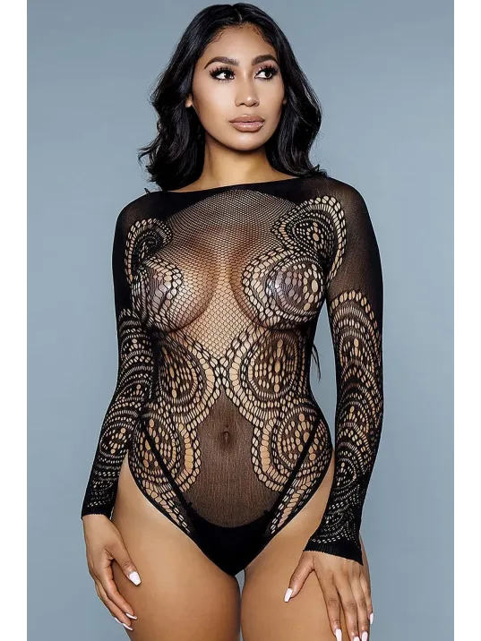 Kadın Siyah File Detaylı Fantezi Vücut Çorabı – Modern Ve Şık Tasarım