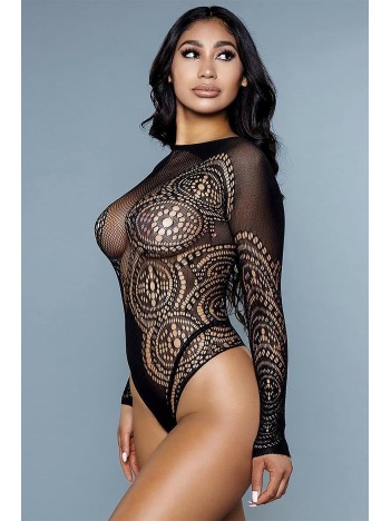 Kadın Siyah File Detaylı Fantezi Vücut Çorabı – Modern Ve Şık Tasarım