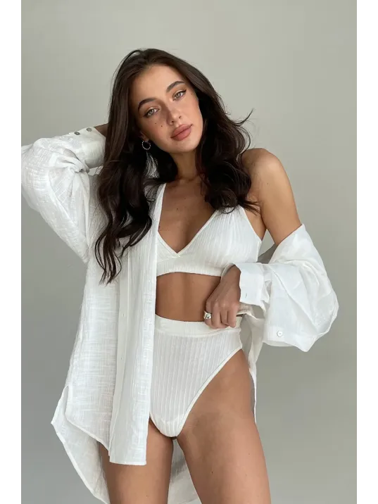 Kadın Beyaz Yüksek Bel Dolgusuz Slip Takım – Modern, Konforlu Ve Günlük Kombinlere Uygun