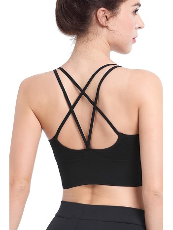 Kadın Siyah Çarpraz İpli Spor Büstiyer – Modern ve Şık Tasarım