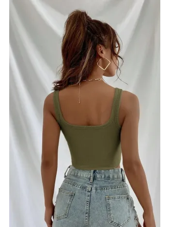 Kadın Haki Yeşili Kalın Askılı Crop Top Büstiyer – Modern Ve Şık Tasarım