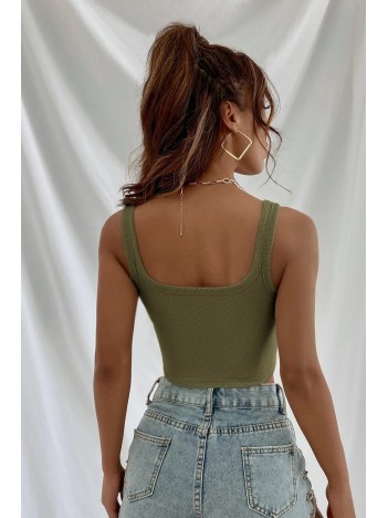 Kadın Haki Yeşili Kalın Askılı Crop Top Büstiyer – Modern ve Şık Tasarım
