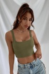 Kadın Haki Yeşili Kalın Askılı Crop Top Büstiyer – Modern Ve Şık Tasarım