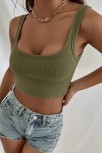 Kadın Haki Yeşili Kalın Askılı Crop Top Büstiyer – Modern Ve Şık Tasarım