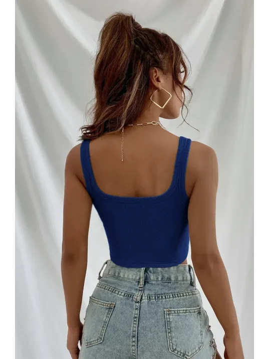 Kadın Lacivert Kalın Askılı Crop Top Büstiyer – Modern Ve Şık Tasarım