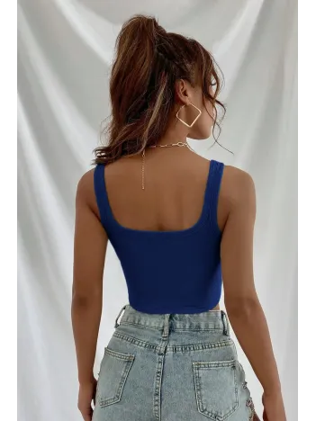 Kadın Lacivert Kalın Askılı Crop Top Büstiyer – Modern Ve Şık Tasarım