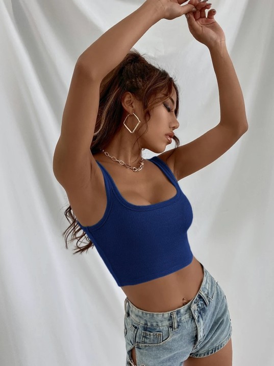 Kadın Lacivert Kalın Askılı Crop Top Büstiyer – Modern ve Şık Tasarım