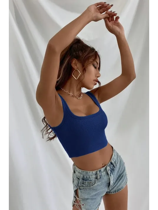 Kadın Lacivert Kalın Askılı Crop Top Büstiyer – Modern Ve Şık Tasarım