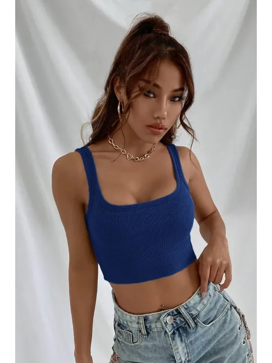 Kadın Lacivert Kalın Askılı Crop Top Büstiyer – Modern Ve Şık Tasarım