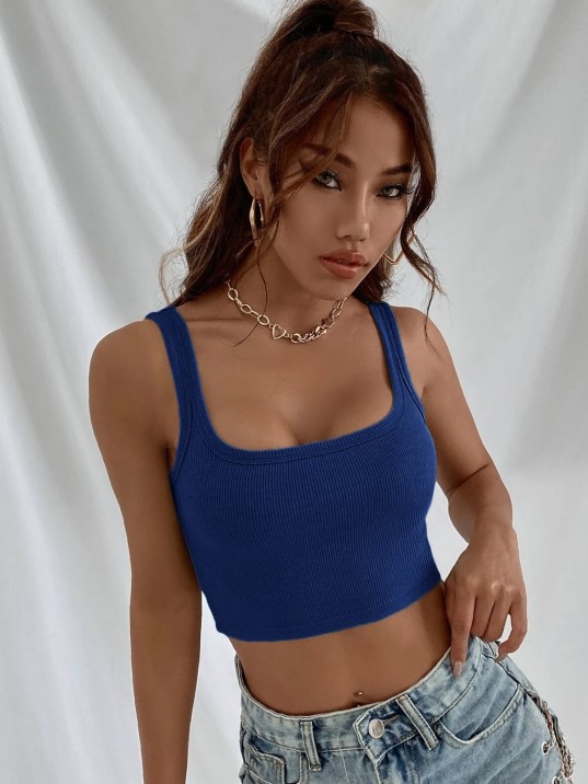 Kadın Lacivert Kalın Askılı Crop Top Büstiyer – Modern ve Şık Tasarım