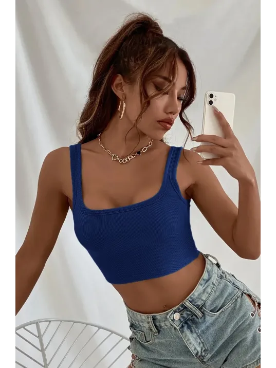 Kadın Lacivert Kalın Askılı Crop Top Büstiyer – Modern Ve Şık Tasarım