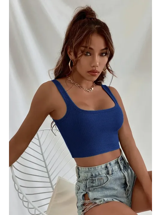 Kadın Lacivert Kalın Askılı Crop Top Büstiyer – Modern Ve Şık Tasarım