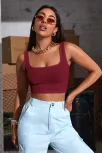 Kadın Bordo Kalın Askılı Crop Top Büstiyer – Modern Ve Şık Tasarım