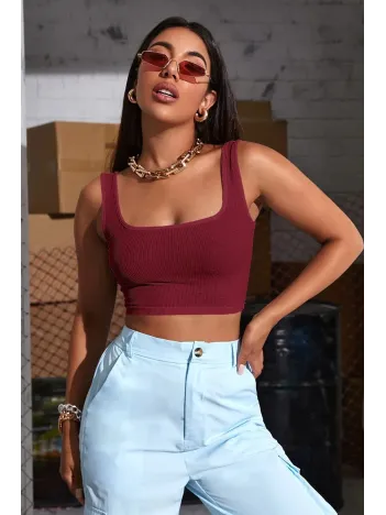 Kadın Bordo Kalın Askılı Crop Top Büstiyer – Modern Ve Şık Tasarım