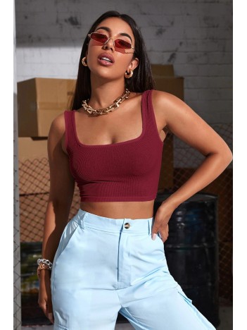 Kadın Bordo Kalın Askılı Crop Top Büstiyer – Modern Ve Şık Tasarım