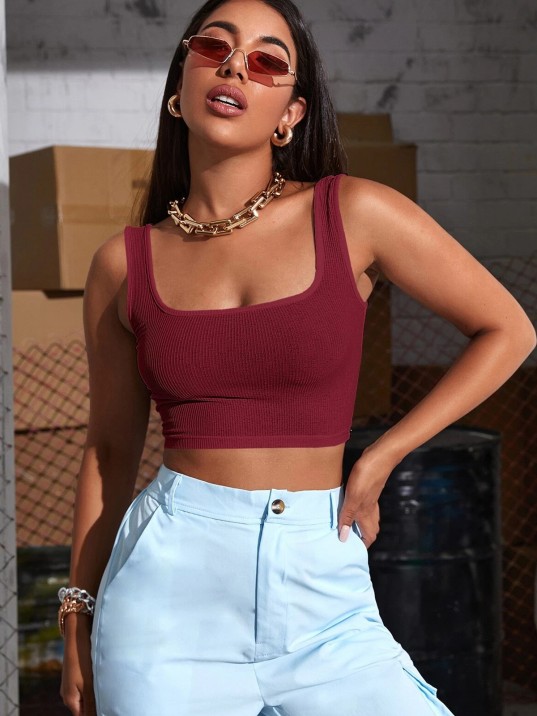 Kadın Bordo Kalın Askılı Crop Top Büstiyer – Modern ve Şık Tasarım