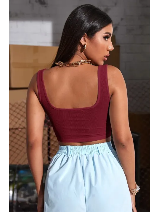 Kadın Bordo Kalın Askılı Crop Top Büstiyer – Modern Ve Şık Tasarım
