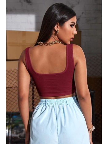 Kadın Bordo Kalın Askılı Crop Top Büstiyer – Modern Ve Şık Tasarım