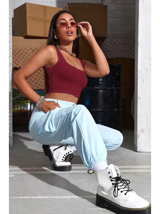 Kadın Bordo Kalın Askılı Crop Top Büstiyer – Modern Ve Şık Tasarım