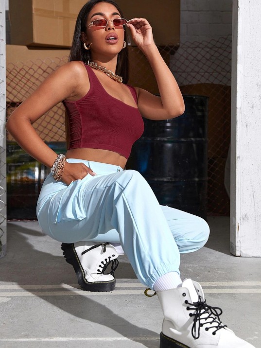 Kadın Bordo Kalın Askılı Crop Top Büstiyer – Modern ve Şık Tasarım