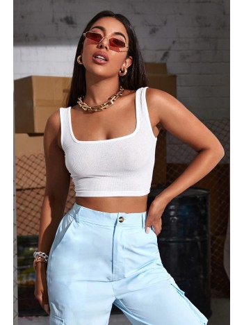 Kadın Beyaz Kalın Askılı Crop Top Büstiyer – Modern Ve Şık Tasarım