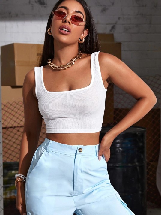 Kadın Beyaz Kalın Askılı Crop Top Büstiyer – Modern ve Şık Tasarım