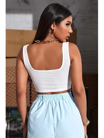 Kadın Beyaz Kalın Askılı Crop Top Büstiyer – Modern Ve Şık Tasarım