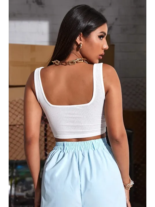 Kadın Beyaz Kalın Askılı Crop Top Büstiyer – Modern Ve Şık Tasarım