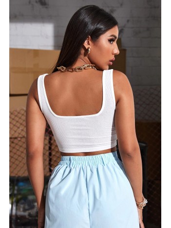 Kadın Beyaz Kalın Askılı Crop Top Büstiyer – Modern ve Şık Tasarım