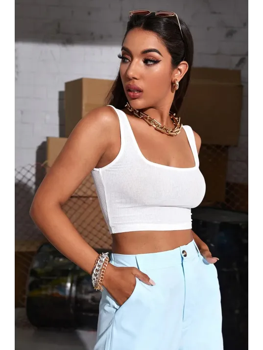 Kadın Beyaz Kalın Askılı Crop Top Büstiyer – Modern Ve Şık Tasarım