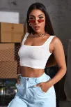 Kadın Beyaz Kalın Askılı Crop Top Büstiyer – Modern Ve Şık Tasarım
