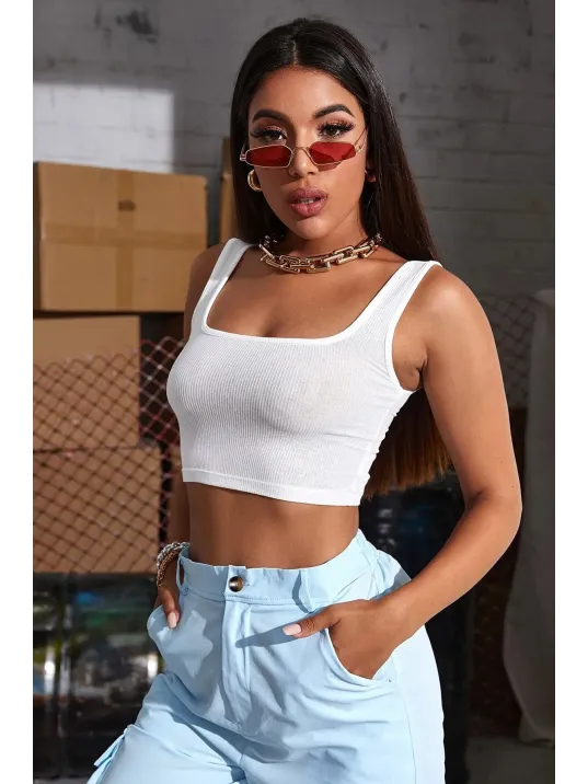 Kadın Beyaz Kalın Askılı Crop Top Büstiyer – Modern Ve Şık Tasarım