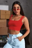 Kadın Kırmızı Kalın Askılı Crop Top Büstiyer – Modern Ve Şık Tasarım