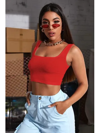 Kadın Kırmızı Kalın Askılı Crop Top Büstiyer – Modern Ve Şık Tasarım