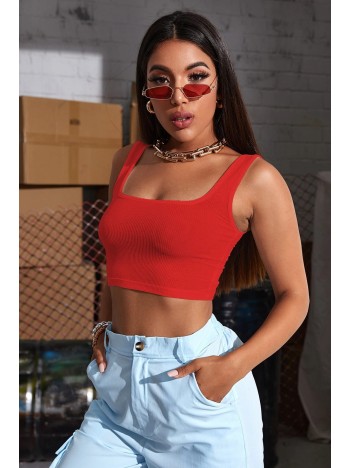 Kadın Kırmızı Kalın Askılı Crop Top Büstiyer – Modern ve Şık Tasarım