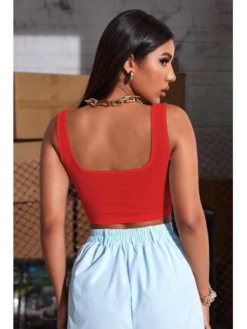 Kadın Kırmızı Kalın Askılı Crop Top Büstiyer – Modern Ve Şık Tasarım