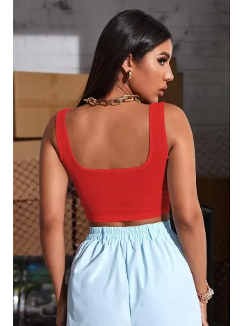 Kadın Kırmızı Kalın Askılı Crop Top Büstiyer – Modern Ve Şık Tasarım