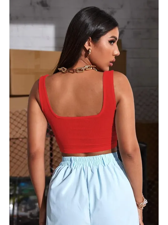 Kadın Kırmızı Kalın Askılı Crop Top Büstiyer – Modern Ve Şık Tasarım