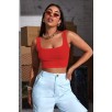 Kadın Kırmızı Kalın Askılı Crop Top Büstiyer – Modern ve Şık Tasarım