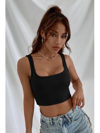 Kadın Siyah Kalın Askılı Crop Top Büstiyer – Modern ve Şık Tasarım